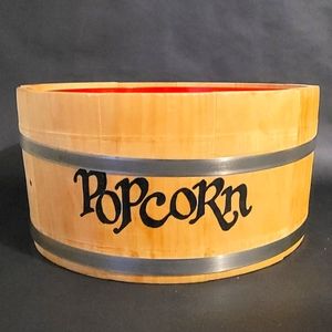 Vintage Wooden Brown Popcorn Barrel Removable Red Plastic Lining Made in USA 12"